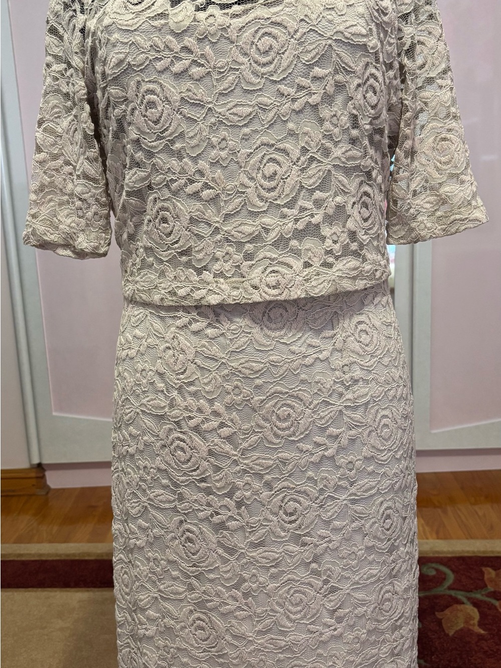 SD Collection Lace Midi Dress in Light Beige
